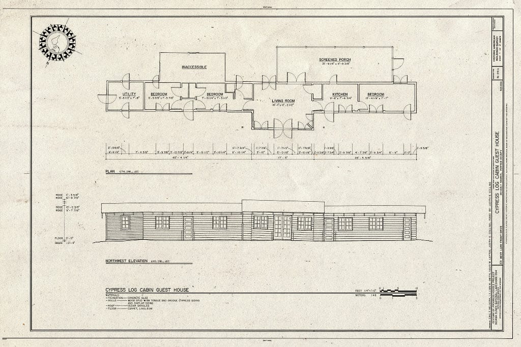 Blueprint HABS IND,64-BEVSH,2A- (Sheet 1 of 2) - Cypress Log Cabin, Guest House, 215 Lake Front Drive (Moved from Chicago, IL), Beverly Shores, Porter County, in