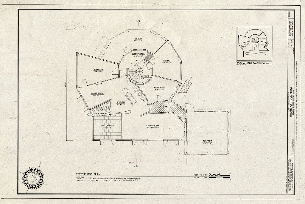 Blueprint HABS IND,64-BEVSH,9- (Sheet 1 of 14) - House of Tomorrow, 241 Lake Front Drive (Moved from Chicago, IL), Beverly Shores, Porter County, in