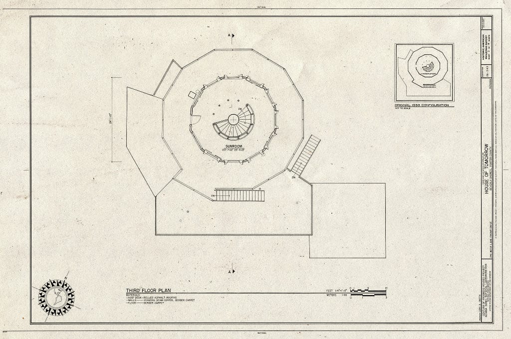 Blueprint HABS IND,64-BEVSH,9- (Sheet 3 of 14) - House of Tomorrow, 241 Lake Front Drive (Moved from Chicago, IL), Beverly Shores, Porter County, in