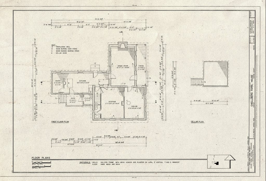 Blueprint HABS IND,64-Port,1A- (Sheet 1 of 9) - Chellberg Farm, House, 900 North Mineral Springs Road, Porter, Porter County, in