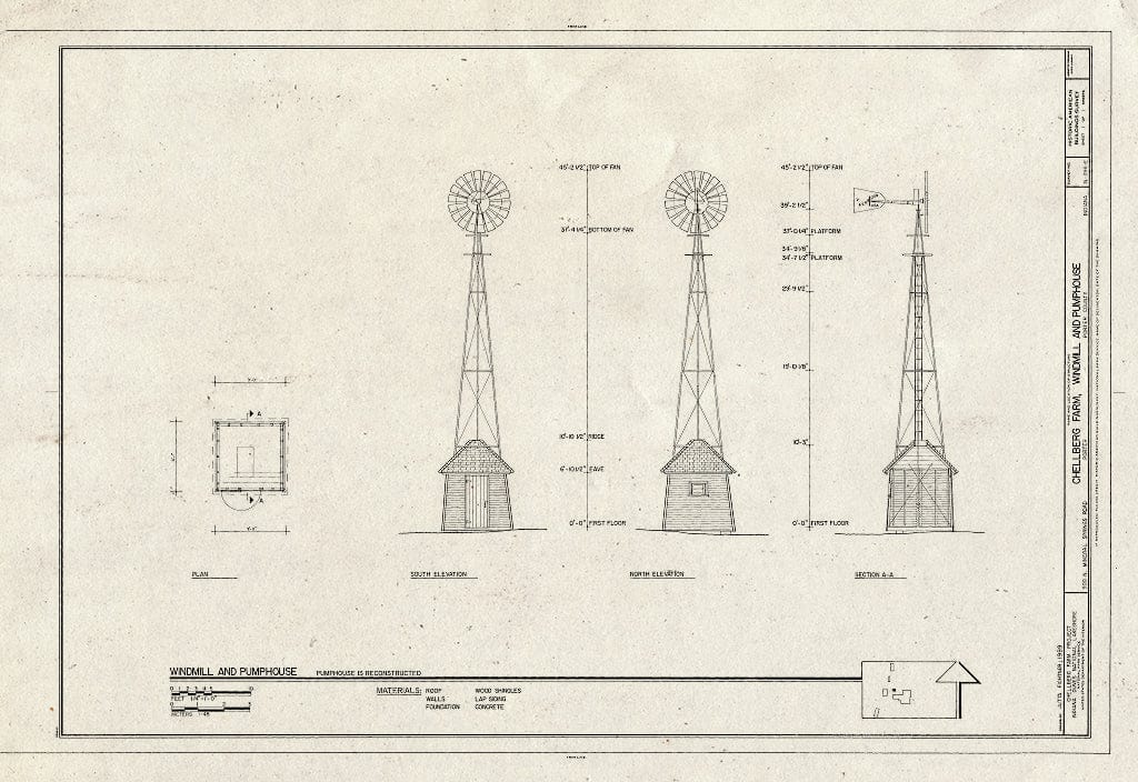 Blueprint HABS IND,64-Port,1E- (Sheet 1 of 1) - Chellberg Farm, Pump House-Wind Mill, 900 North Mineral Springs Road, Porter, Porter County, in