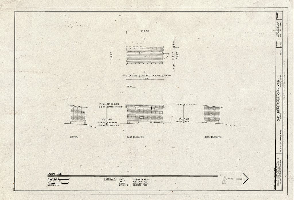Blueprint HABS IND,64-Port,1F- (Sheet 1 of 1) - Chellberg Farm, Corn Crib, 900 North Mineral Springs Road, Porter, Porter County, in