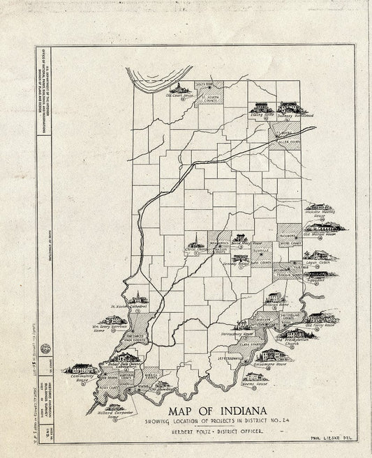 Blueprint HABS IND,49-IND,44- (Sheet 1 of 2) - Map of Indiana, Indianapolis, Marion County, in