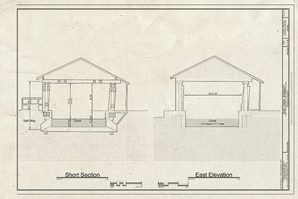 Blueprint Short Section, East Elevation - Duck Creek Aqueduct, Spanning Duck Creek at Whitewater Canal, Metamora, Franklin County, in