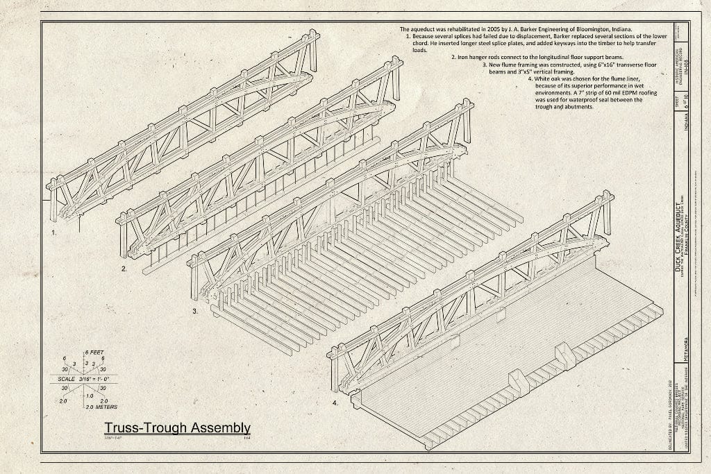 Blueprint Truss-Trough Assembly - Duck Creek Aqueduct, Spanning Duck Creek at Whitewater Canal, Metamora, Franklin County, in