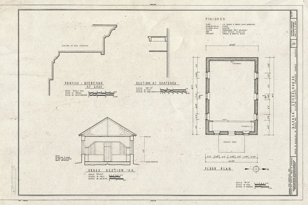 Blueprint HABS KANS,23-Clint.V,1- (Sheet 2 of 3) - Barber Schoolhouse, Route 442, Clinton, Douglas County, KS