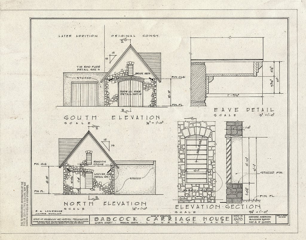Blueprint HABS KANS,23-LAWR,3- (Sheet 4 of 6) - Babcock Carriage House, Given Court, Lawrence, Douglas County, KS