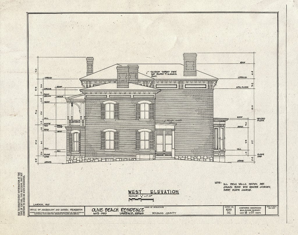Blueprint HABS KANS,23-LAWR,4- (Sheet 8 of 21) - Olive Beach House, 603 Ohio, Lawrence, Douglas County, KS