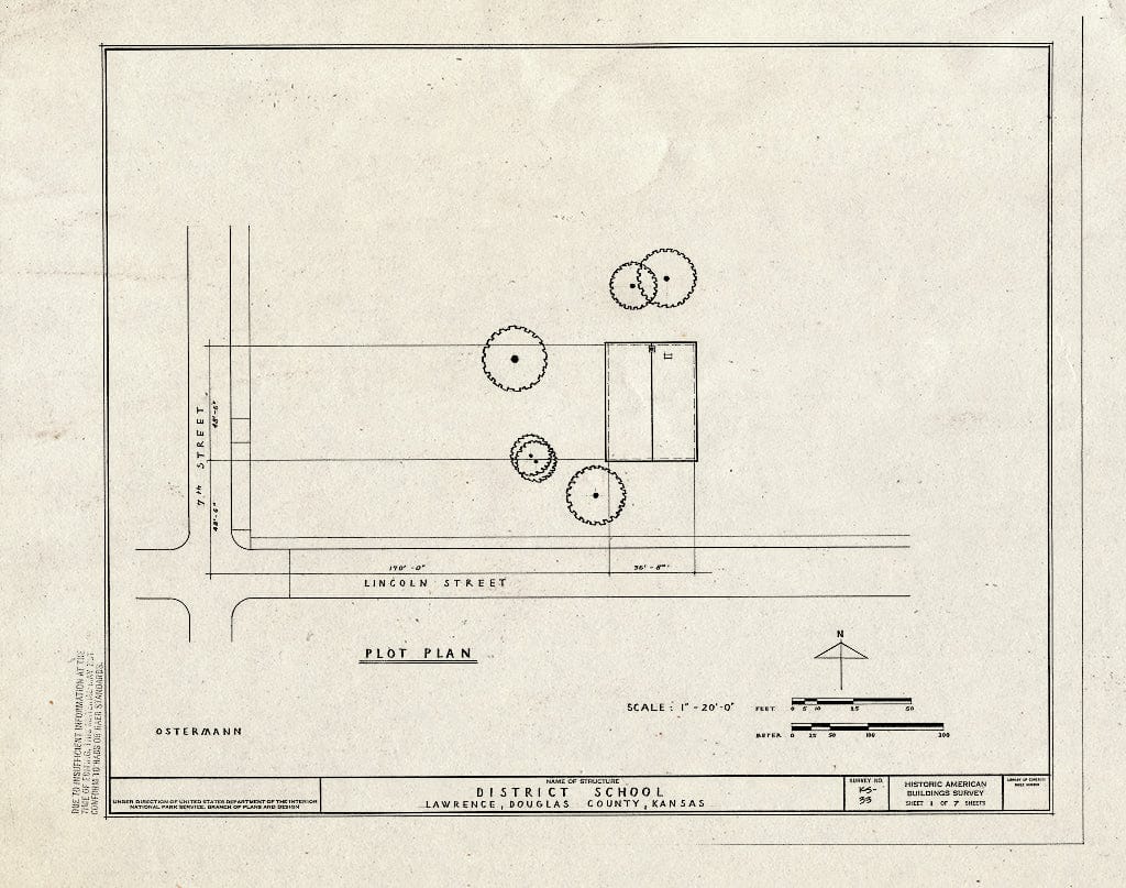 Blueprint HABS KANS,23-LAWR,5- (Sheet 1 of 7) - District School, Seventh & Lincoln Streets, Lawrence, Douglas County, KS