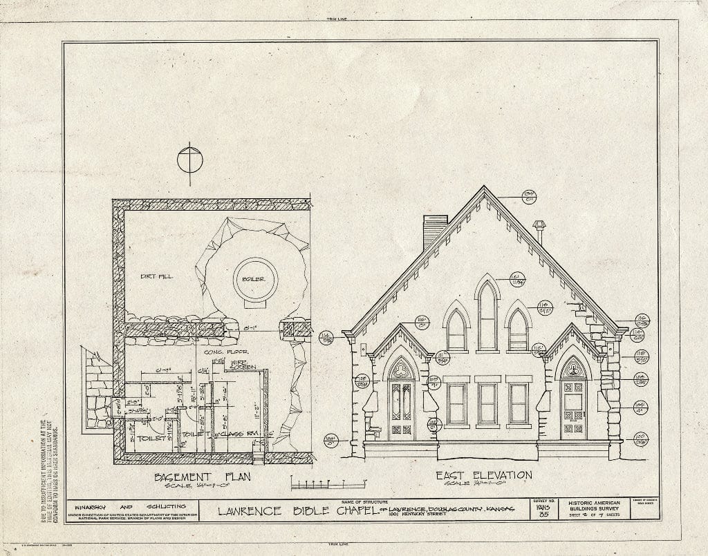 Blueprint HABS KANS,23-LAWR,6- (Sheet 2 of 7) - Lawrence Bible Chapel, 1001 Kentucky Street, Lawrence, Douglas County, KS