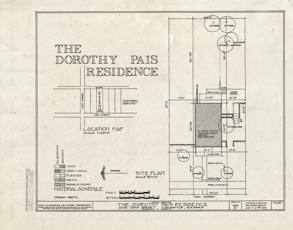 Blueprint HABS KANS,23-LAWR,8- (Sheet 1 of 6) - Dorothy Pais House, 1008 Ohio Street, Lawrence, Douglas County, KS
