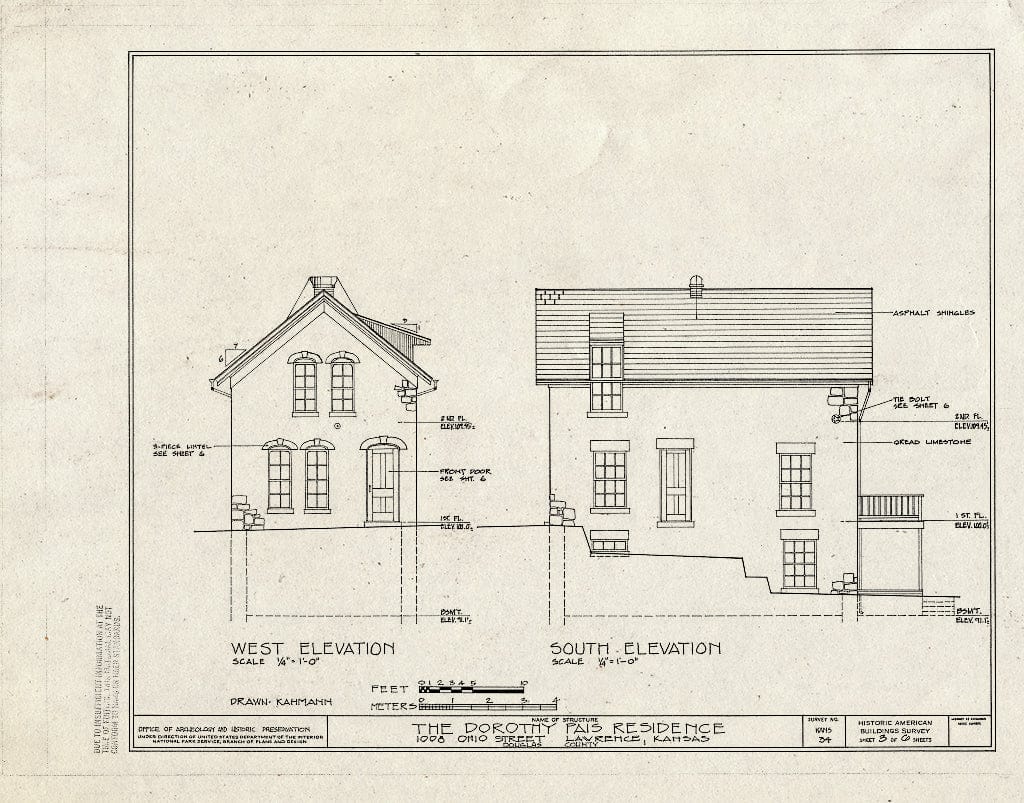 Blueprint HABS KANS,23-LAWR,8- (Sheet 3 of 6) - Dorothy Pais House, 1008 Ohio Street, Lawrence, Douglas County, KS