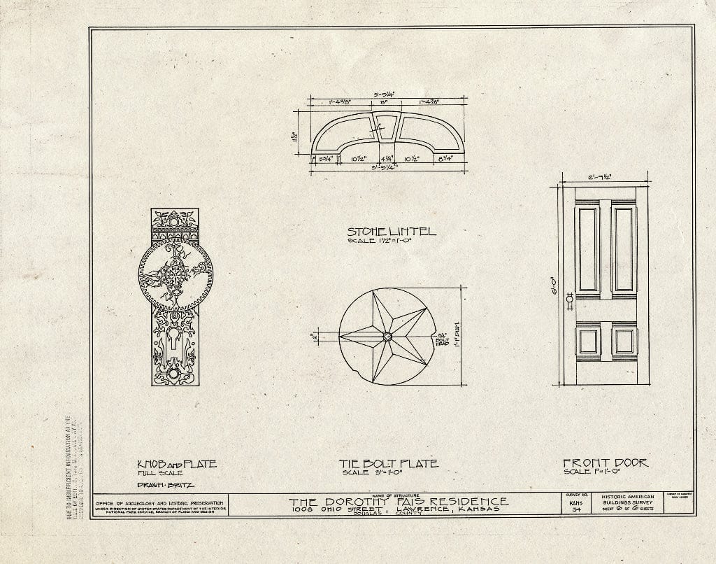 Blueprint HABS KANS,23-LAWR,8- (Sheet 6 of 6) - Dorothy Pais House, 1008 Ohio Street, Lawrence, Douglas County, KS