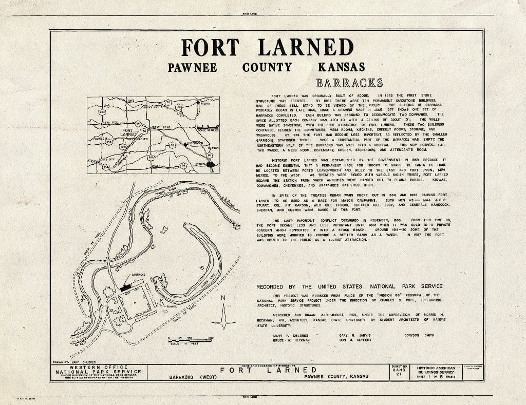 Blueprint HABS KANS,73-Larn,1- (Sheet 1 of 5) - Fort Larned, Barracks (West), Larned, Pawnee County, KS