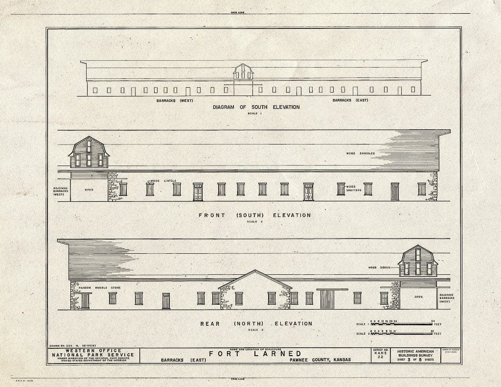 Blueprint HABS KANS,73-Larn,2- (Sheet 3 of 5) - Fort Larned, Barracks (East), Larned, Pawnee County, KS
