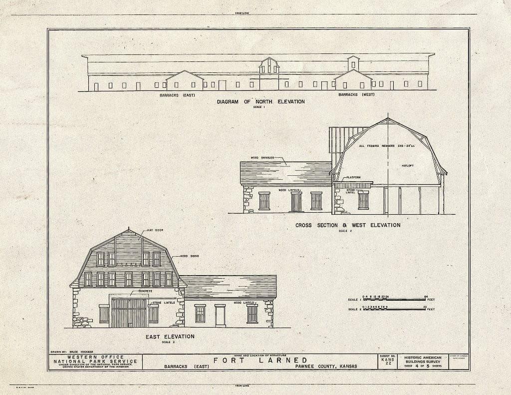 Blueprint HABS KANS,73-Larn,2- (Sheet 4 of 5) - Fort Larned, Barracks (East), Larned, Pawnee County, KS