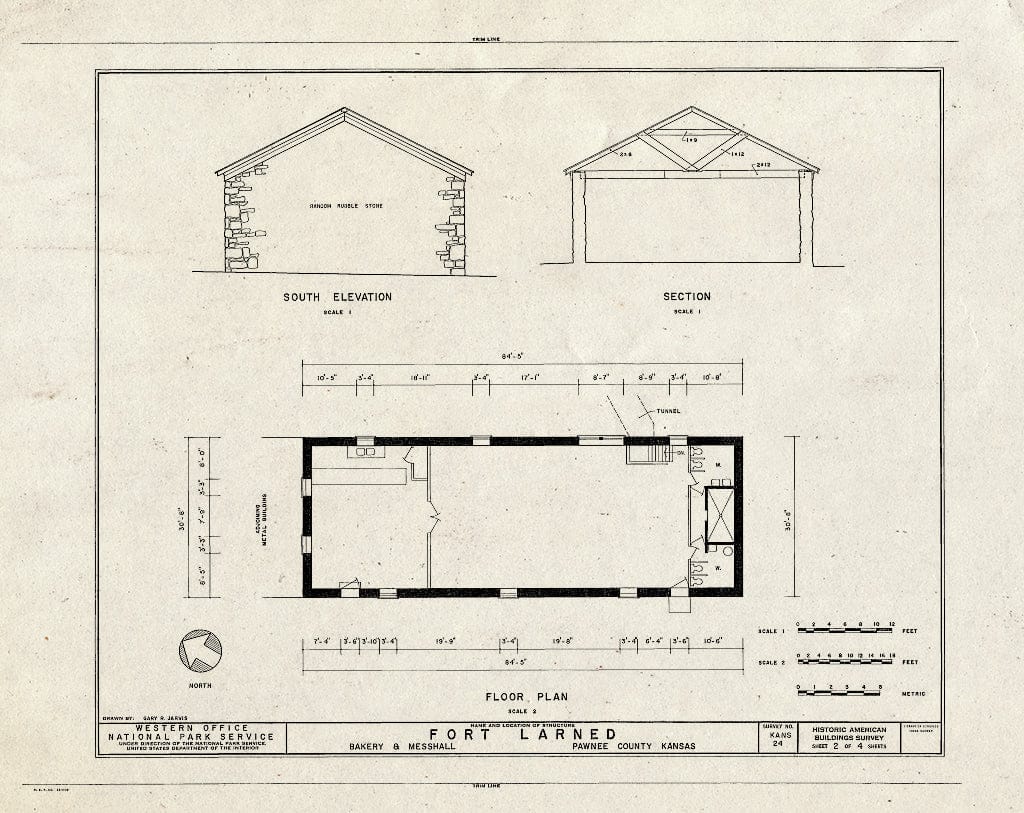 Blueprint HABS KANS,73-Larn,4- (Sheet 2 of 4) - Fort Larned, Bakery & Mess Hall, Larned, Pawnee County, KS