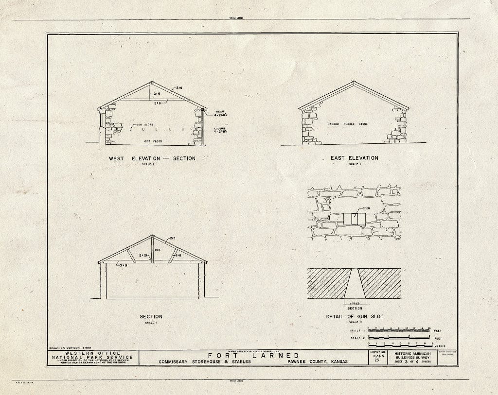 Blueprint HABS KANS,73-Larn,5- (Sheet 3 of 4) - Fort Larned, Commissary Storehouse & Stables, Larned, Pawnee County, KS