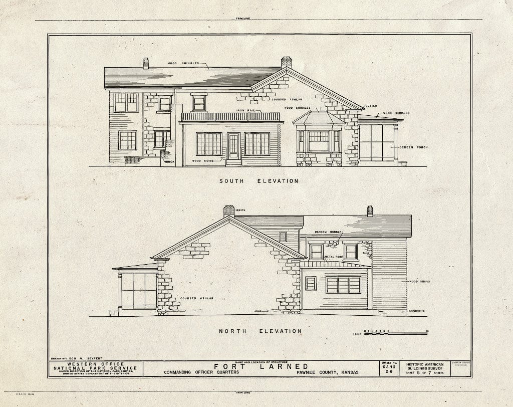 Blueprint HABS KANS,73-Larn,8- (Sheet 5 of 7) - Fort Larned, Commanding Officer Quarters, Larned, Pawnee County, KS