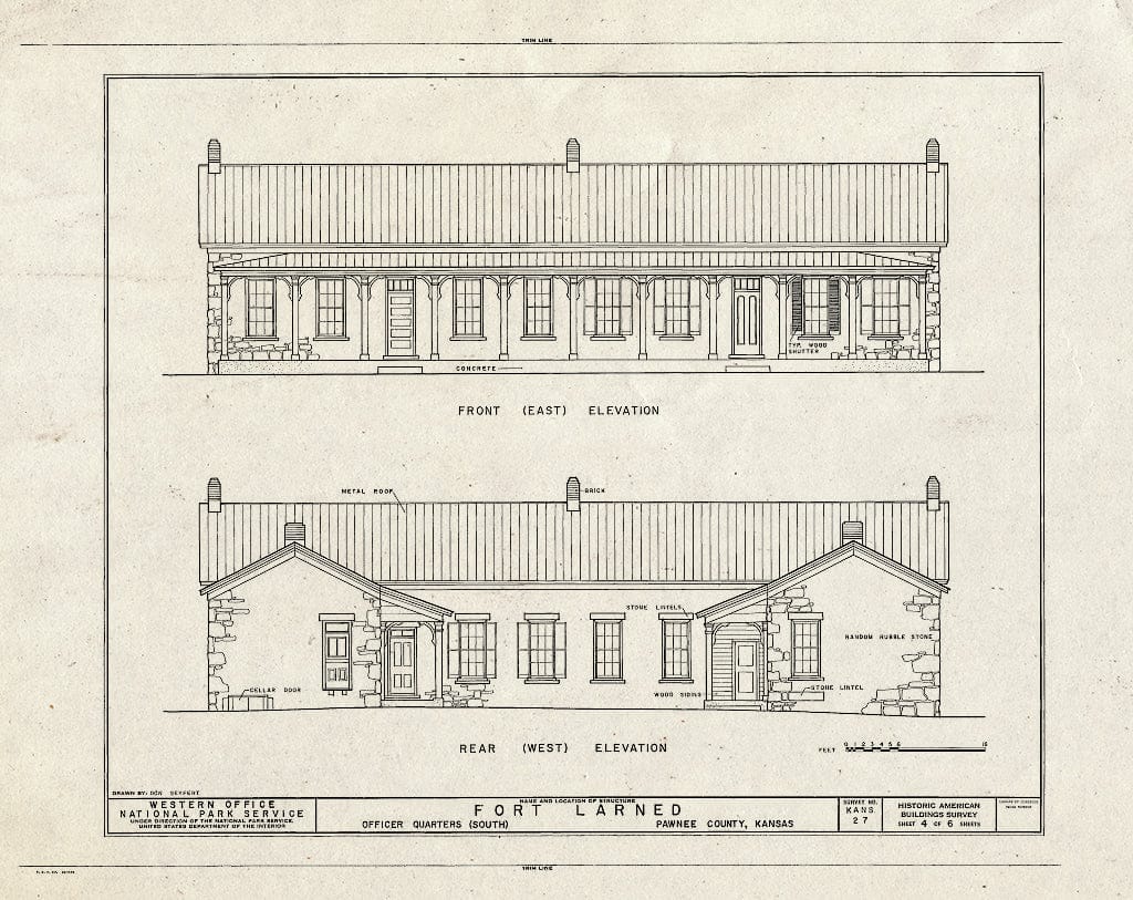 Blueprint HABS KANS,73-Larn,7- (Sheet 4 of 6) - Fort Larned, Officers' Quarters (South), Larned, Pawnee County, KS