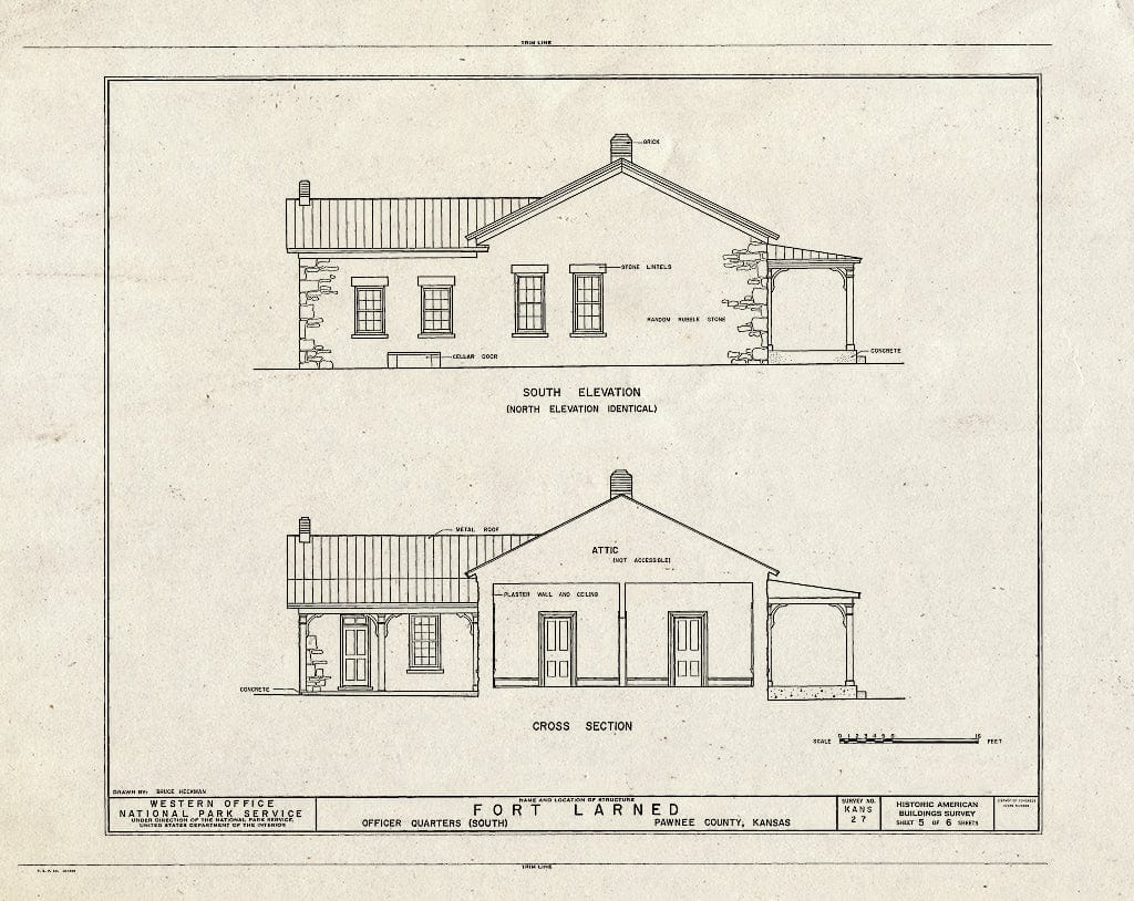 Blueprint HABS KANS,73-Larn,7- (Sheet 5 of 6) - Fort Larned, Officers' Quarters (South), Larned, Pawnee County, KS