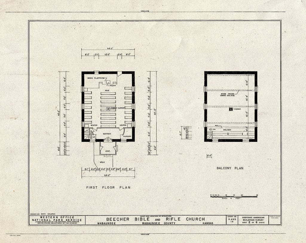 Blueprint HABS KANS,99-WABAU,1- (Sheet 2 of 6) - Beecher Bible & Rifle Church, Wabaunsee, Wabaunsee County, KS