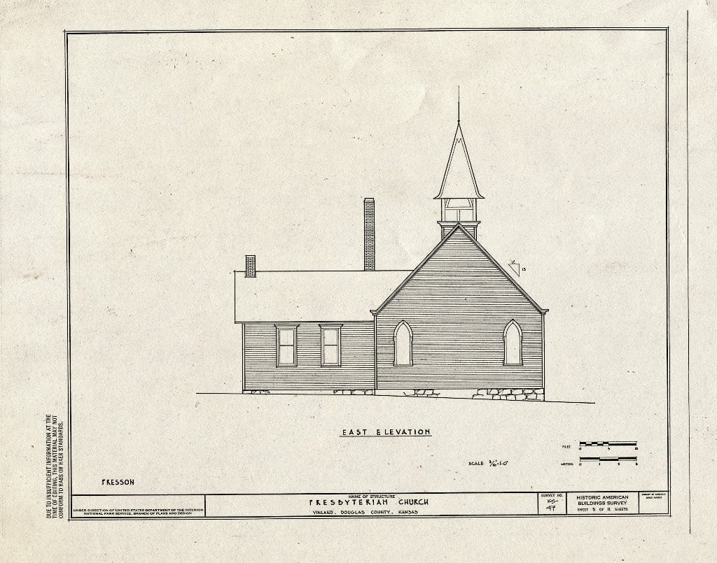 Blueprint HABS KANS,23-VIN,1- (Sheet 5 of 11) - Presbyterian Church, Vinland, Douglas County, KS
