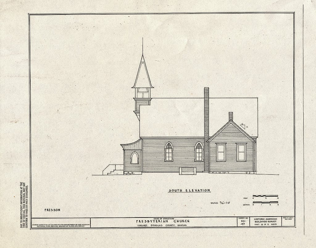 Blueprint HABS KANS,23-VIN,1- (Sheet 6 of 11) - Presbyterian Church, Vinland, Douglas County, KS