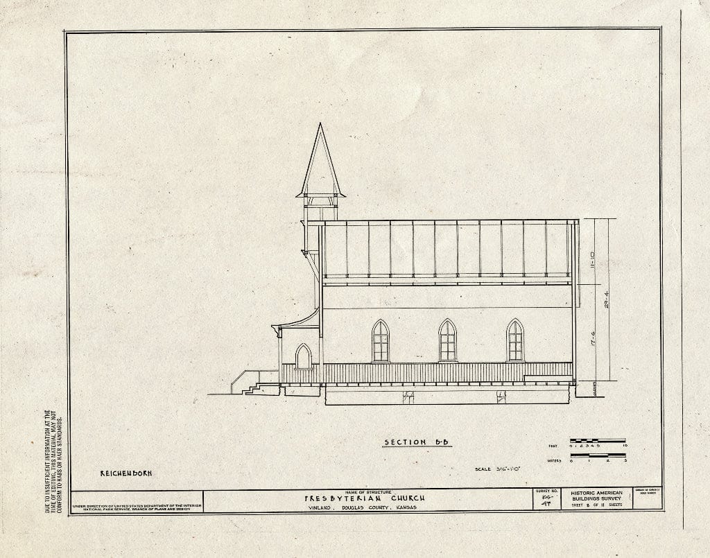 Blueprint HABS KANS,23-VIN,1- (Sheet 8 of 11) - Presbyterian Church, Vinland, Douglas County, KS