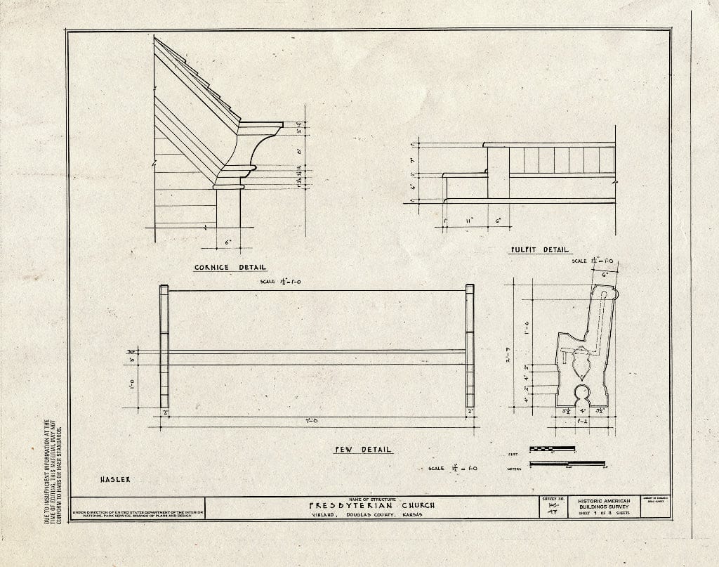 Blueprint HABS KANS,23-VIN,1- (Sheet 9 of 11) - Presbyterian Church, Vinland, Douglas County, KS
