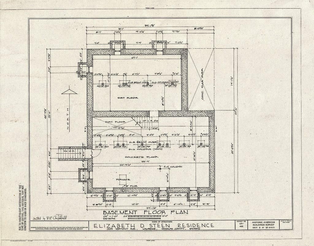 Blueprint HABS KANS,23-LAWR,9- (Sheet 2 of 10) - Elizabeth D. Steen House, 1225 Vermont Avenue, Lawrence, Douglas County, KS