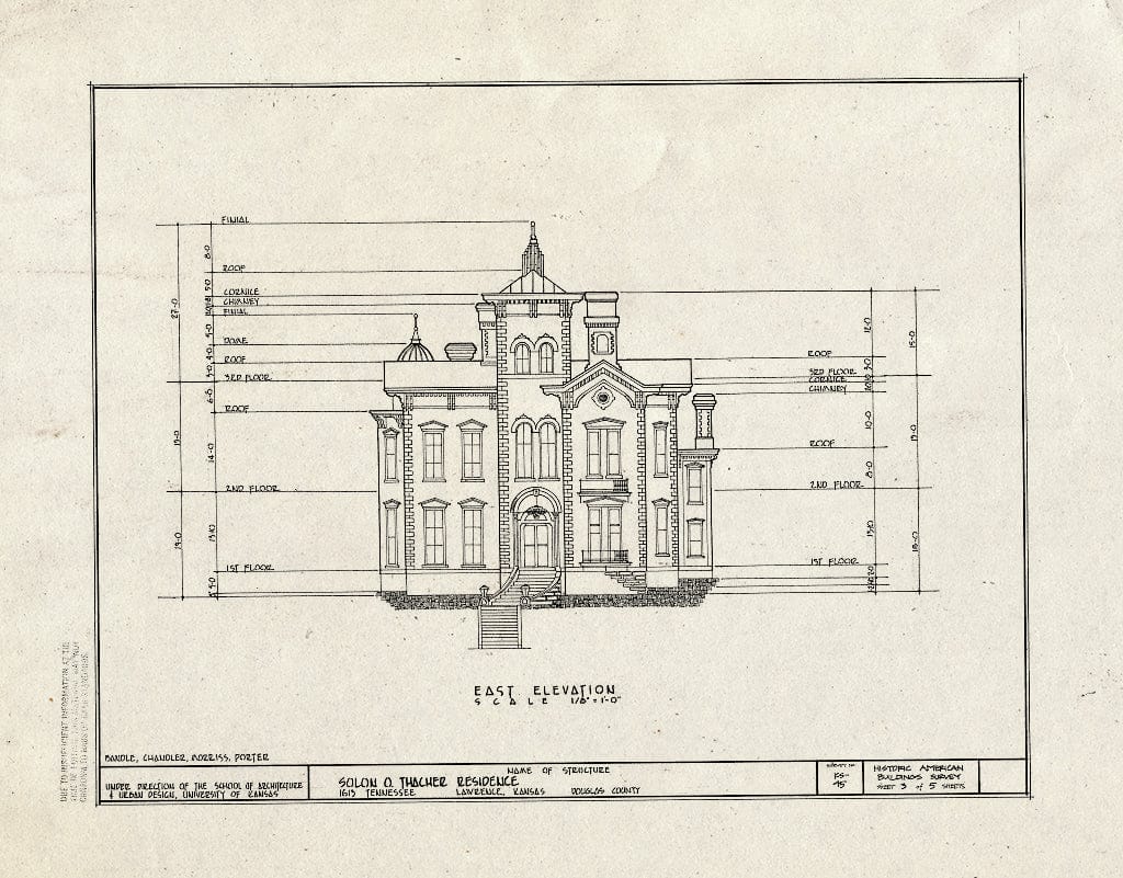 Blueprint HABS KANS,23-LAWR,10- (Sheet 3 of 5) - Solon O. Thacher House, 1613 Tennessee Avenue, Lawrence, Douglas County, KS