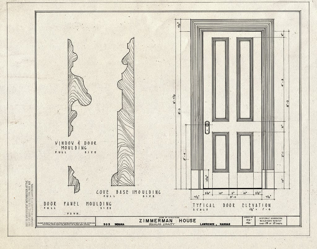 Blueprint HABS KANS,23-LAWR,11- (Sheet 13 of 17) - Zimmerman House, 303 Indiana Street, Lawrence, Douglas County, KS