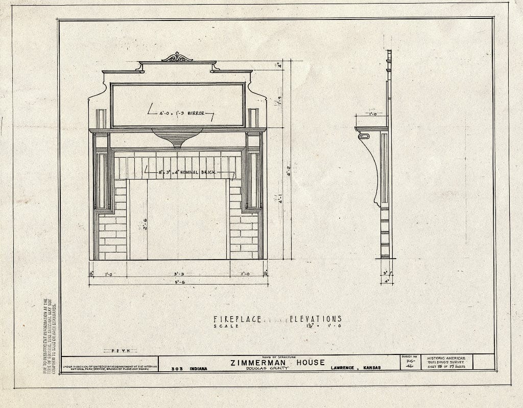 Blueprint HABS KANS,23-LAWR,11- (Sheet 15 of 17) - Zimmerman House, 303 Indiana Street, Lawrence, Douglas County, KS