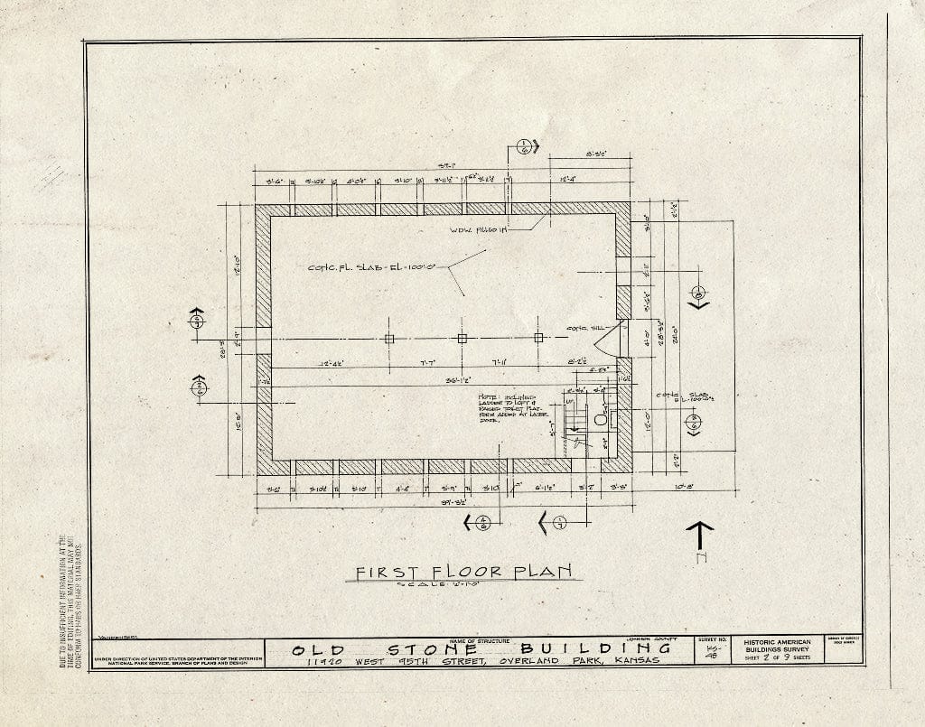 Blueprint HABS KANS,46-OVPA,1- (Sheet 2 of 9) - Old Stone Building, 11920 West Ninety-Fifth Street, Overland Park, Johnson County, KS