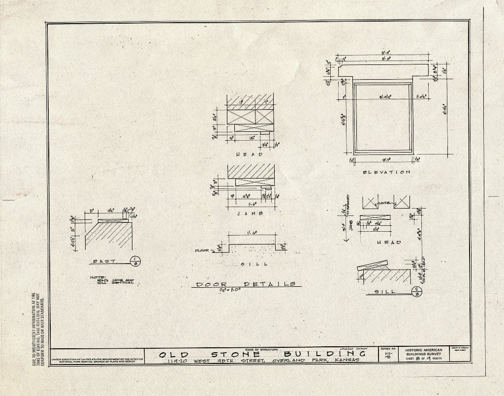 Blueprint HABS KANS,46-OVPA,1- (Sheet 8 of 9) - Old Stone Building, 11920 West Ninety-Fifth Street, Overland Park, Johnson County, KS