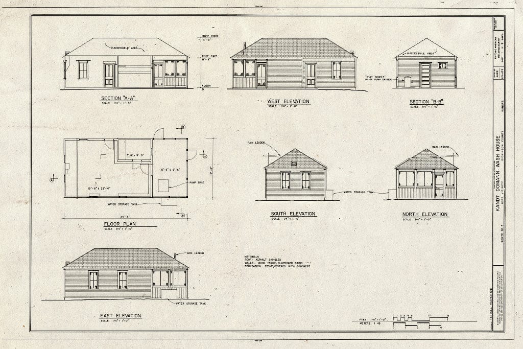 Blueprint HABS KANS,21-Hope.V,1-D- (Sheet 1 of 2) - Kandt-Domann Farmstead, Wash House, State Route 3, Hope, Dickinson County, KS