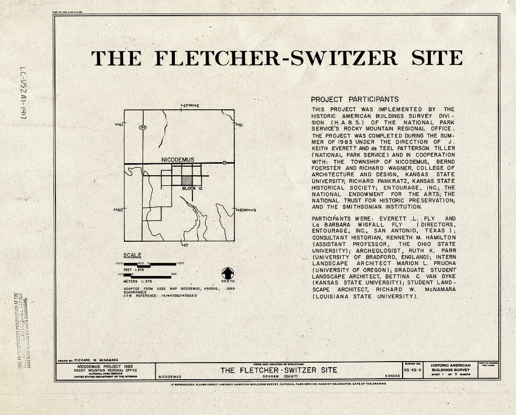 Blueprint HABS KANS,33-NICO,1-G- (Sheet 1 of 9) - Fletcher-Switzer House, Washington & Second Streets, Nicodemus, Graham County, KS