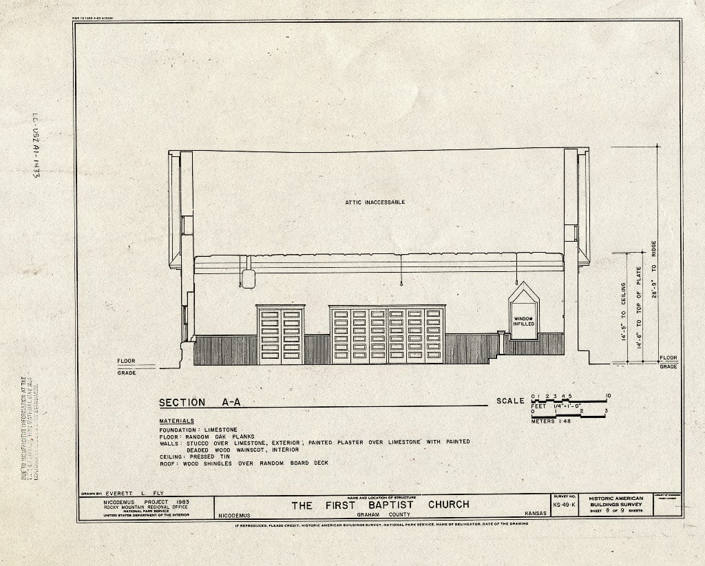 Blueprint HABS KANS,33-NICO,1-K- (Sheet 8 of 9) - Old First Baptist Church, Fourth & Washington Streets, Nicodemus, Graham County, KS