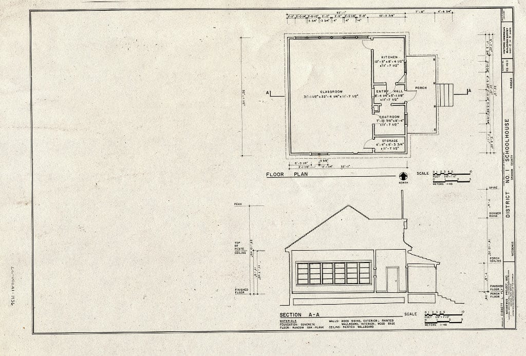 Blueprint HABS KANS,33-NICO,1-O- (Sheet 2 of 3) - District No. 1 School, Madison & Fourth Streets (Moved to), Nicodemus, Graham County, KS
