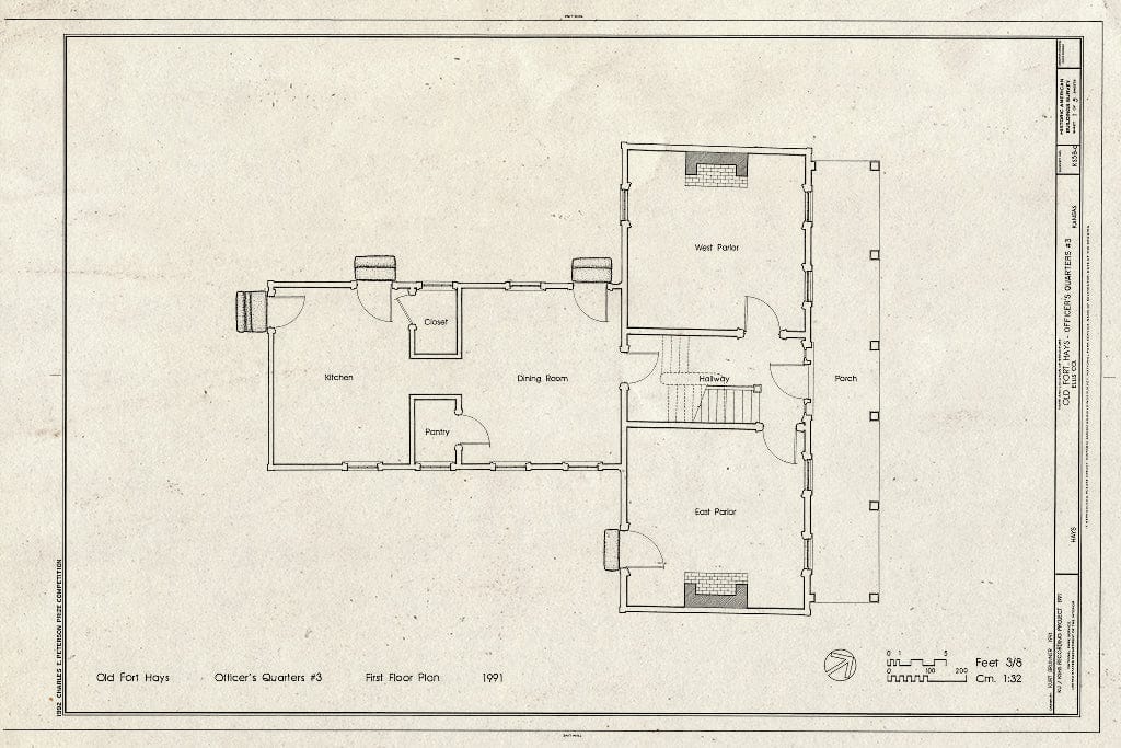 Blueprint HABS KANS,26-Hays,1-C- (Sheet 1 of 5) - Old Fort Hays, Officer's Quarters No. 3, Hays, Ellis County, KS
