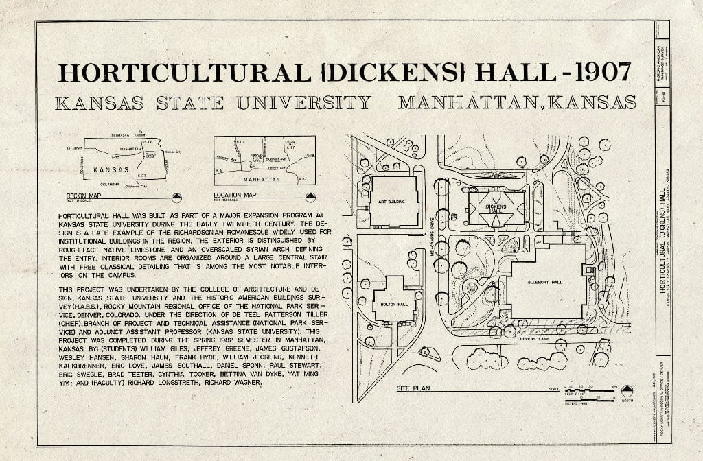Blueprint HABS KS-61 (Sheet 1 of 11) - Horticultural Hall, Kansas State University Campus, Manhattan, Riley County, KS