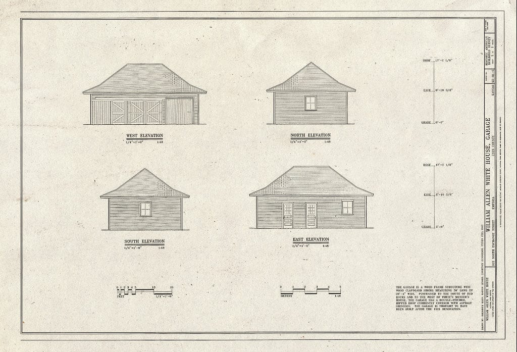 Blueprint HABS KS-81-C (Sheet 1 of 1) - William Allen White House, Garage, 923 North Exchange Street, Emporia, Lyon County, KS
