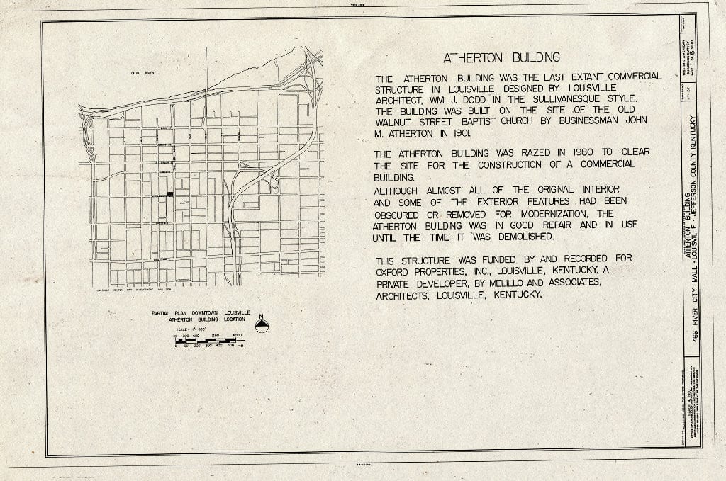 Blueprint HABS KY,56-LOUVI,28- (Sheet 1 of 6) - Atherton Building, 466 River City Mall, Louisville, Jefferson County, KY