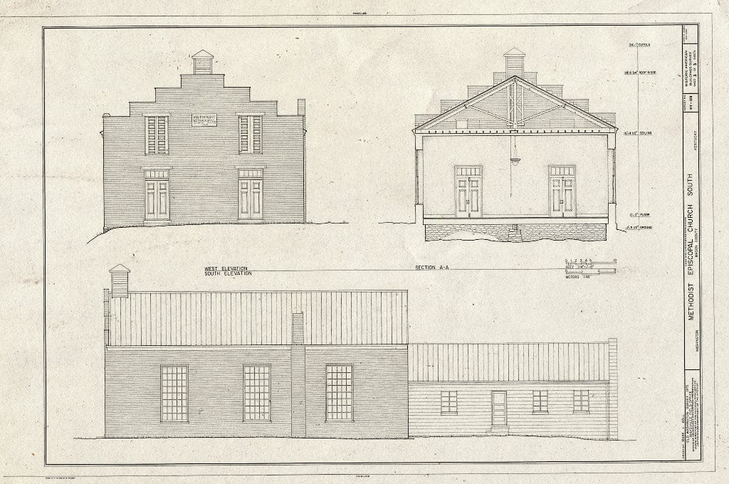 Blueprint HABS KY,81-WASH,7- (Sheet 3 of 3) - Methodist Episcopal Church South, Main Street, Old Washington, Mason County, KY