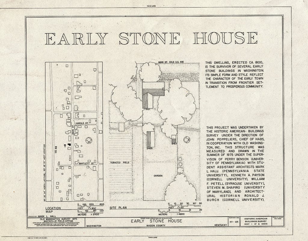 Blueprint HABS KY,81-WASH,6- (Sheet 1 of 6) - Main Street (Stone House), Old Washington, Mason County, KY