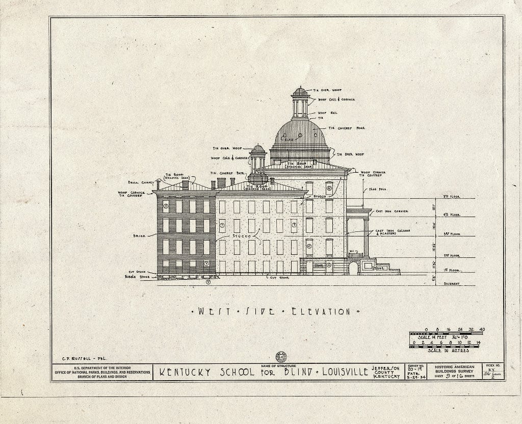 Blueprint HABS KY,56-LOUVI,2- (Sheet 9 of 16) - Kentucky School for The Blind, 1867 Frankfort Avenue, Louisville, Jefferson County, KY