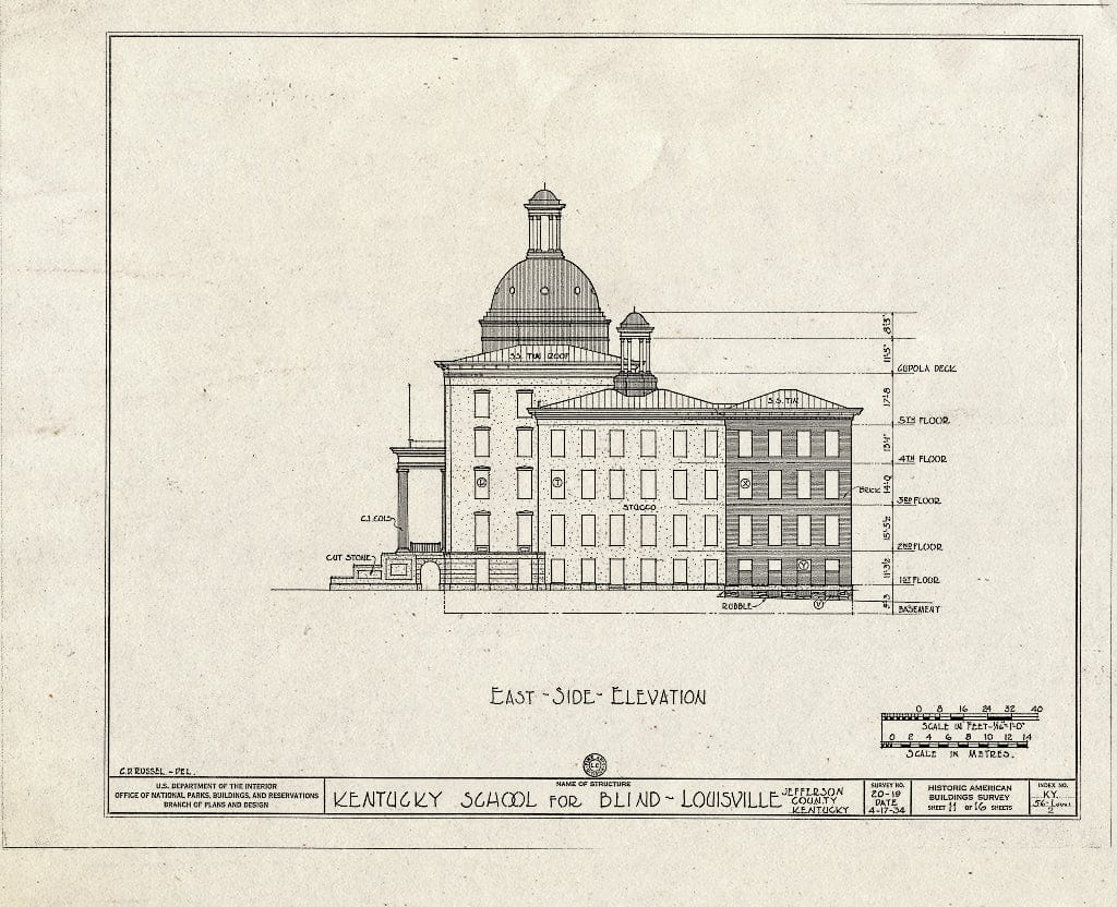 Blueprint HABS KY,56-LOUVI,2- (Sheet 11 of 16) - Kentucky School for The Blind, 1867 Frankfort Avenue, Louisville, Jefferson County, KY