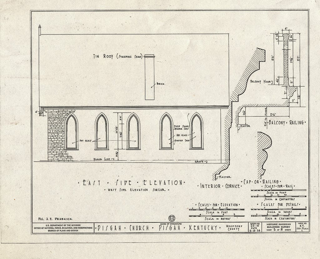 Blueprint HABS KY,120-PISG.V,1- and 2- (Sheet 3 of 5) - Pisgah Presbyterian Church & Academy, Pisgah-Georgetown Pike, Pisgah, Woodford County, KY
