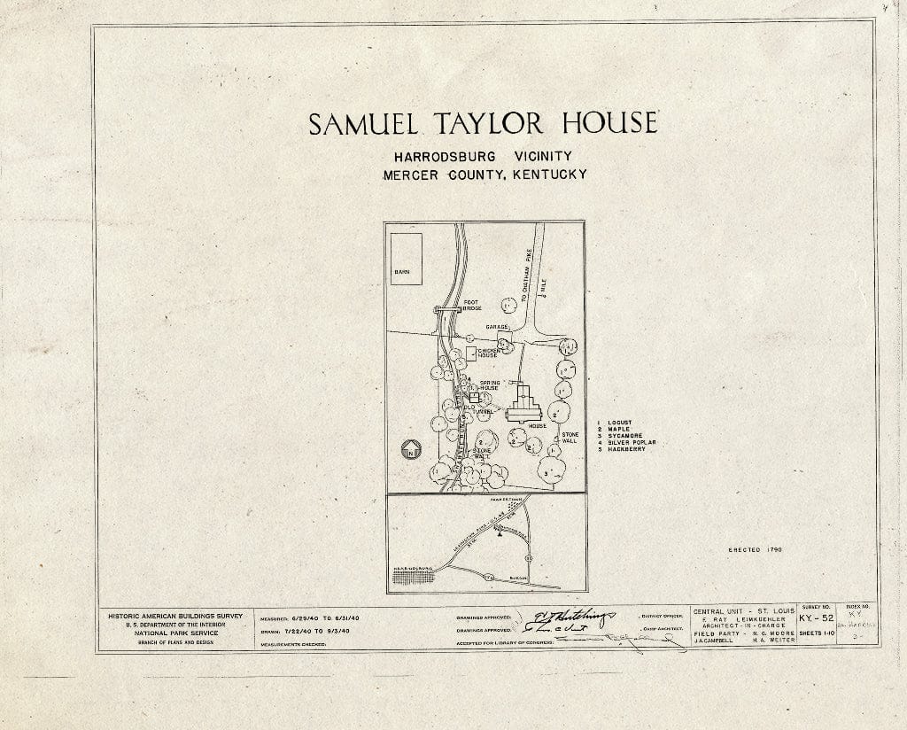 Blueprint HABS KY,84-HARBU.V,3- (Sheet 0 of 10) - Samuel Taylor House, Chatham Pike, Harrodsburg, Mercer County, KY